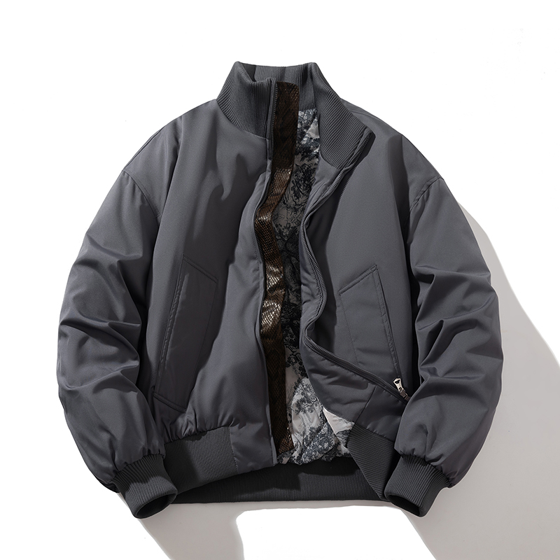 秋冬季加厚棉衣座山蟒立领飞行夹克男工装教练外套情侣宽松棒球服