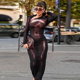 sleeved long printed dress修身 印花连衣裙 Hip 包臀长袖 hugging