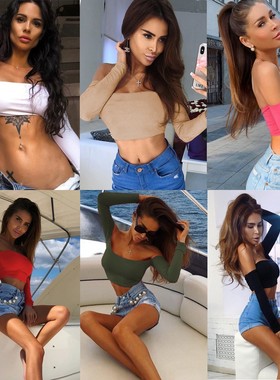 Fashion sexy navel-neck bottoming top 性感露脐一字领打底上衣