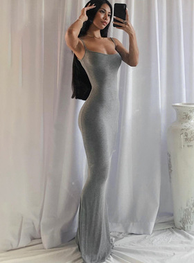 Hanging strap waist wrap buttocks dress吊带收腰包臀连衣裙女