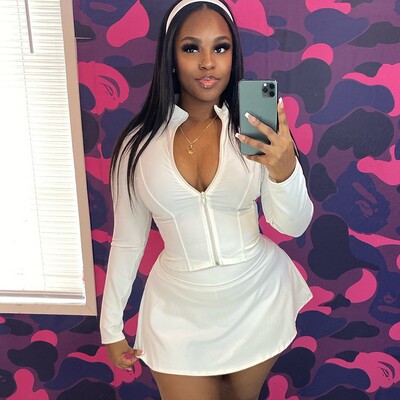 拉链开衫高腰百褶裙裤套装