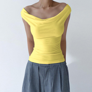 Sexy One Collar Off Shoulder T-shirt性感修身一字领露肩T恤女