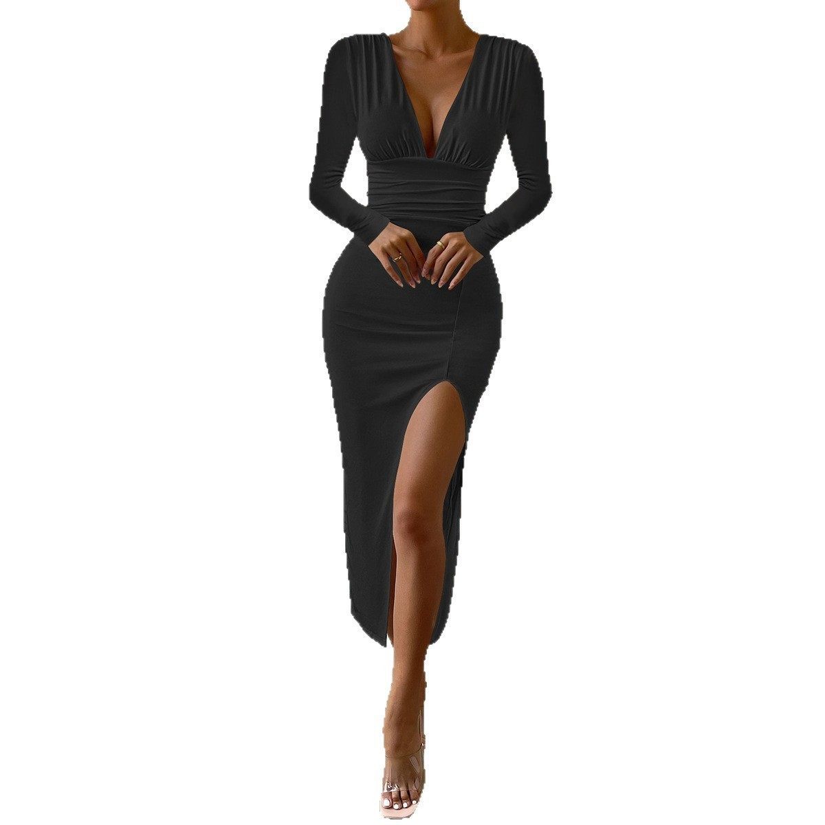 性感包臀不规则开叉长裙