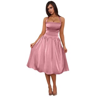 hanging sleeveless dress Slim 挂脖无袖 neck 修身 连衣裙女 fit