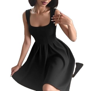 square 性感方领无袖 neck jumpsuit 连衣长裙女 sleeveless Sexy