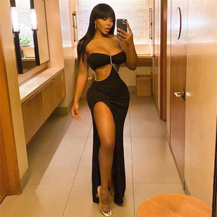 dress strapless hip 吊带露背镂空包臀连衣裙 backpack women