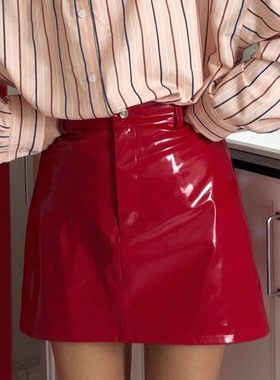 Temperament PU leather skirt short skirt气质PU皮裙短款半身裙