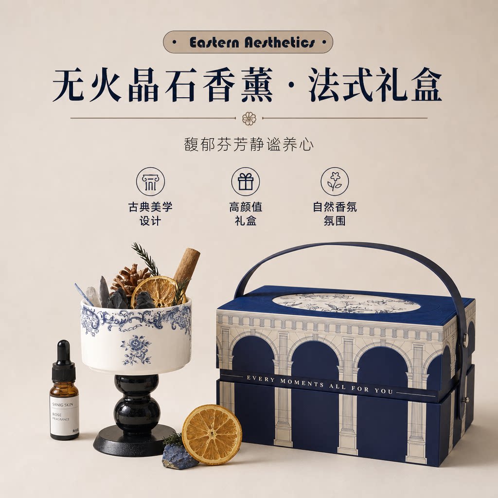 法式复古礼盒香薰晶石高级感摆件