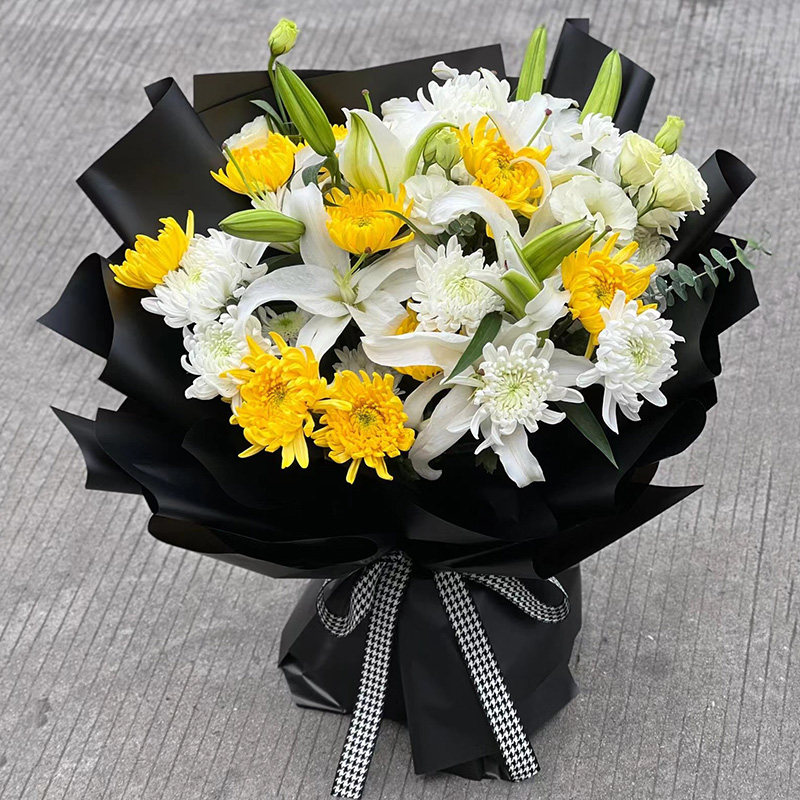 清明节黄白菊花花束同城配送