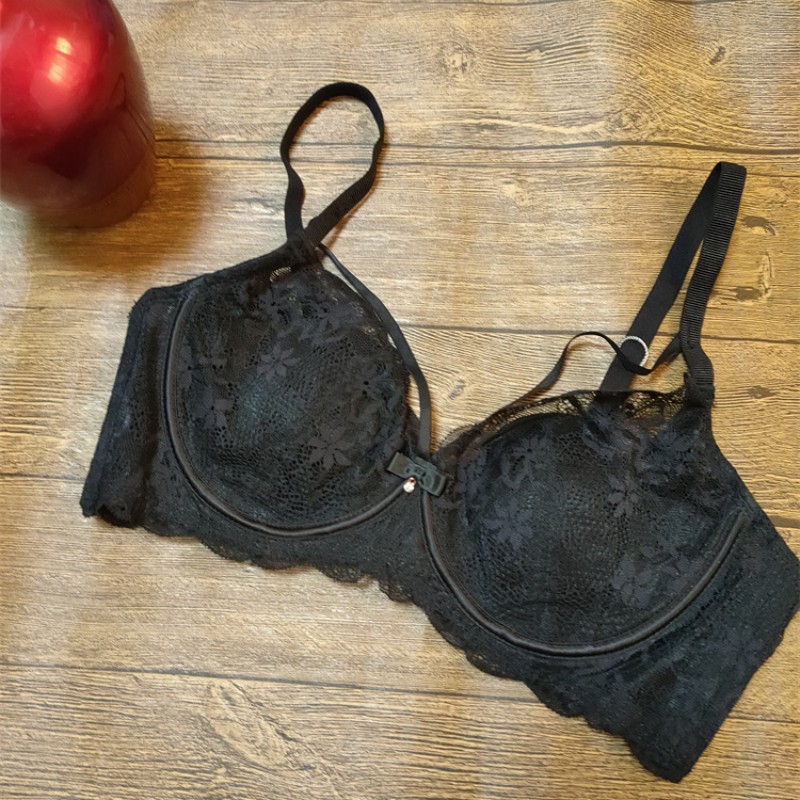 轻薄大胸显小内衣女兔耳朵乳胶蕾丝性感软钢圈美胸带法式文胸套装