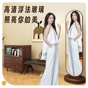 旋转全身镜全身落地镜可移动带置物架衣帽架一体简约家用全身镜子