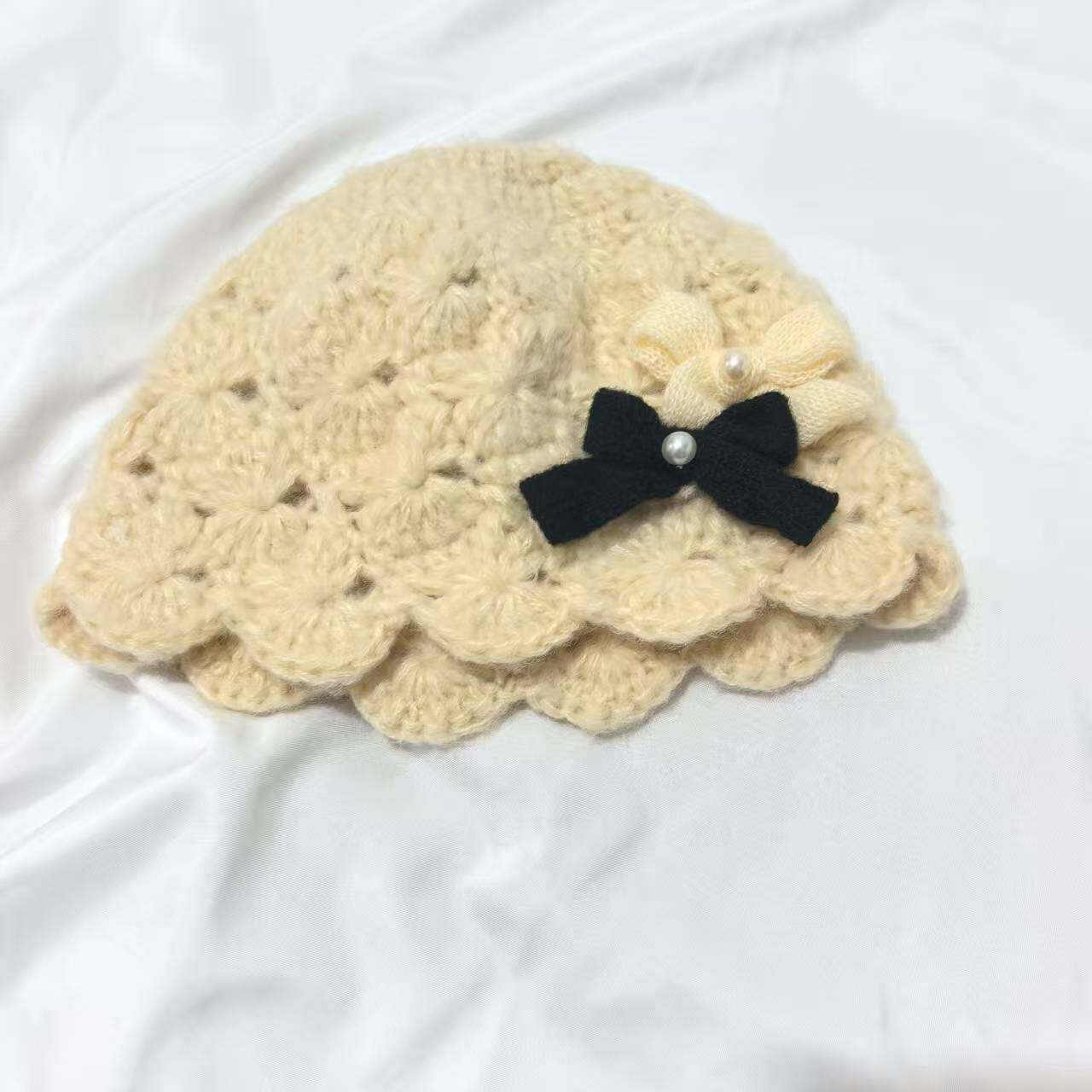 秋季纯手工编织帽子公主风套头帽无骨针织帽柔软舒适韩版超萌