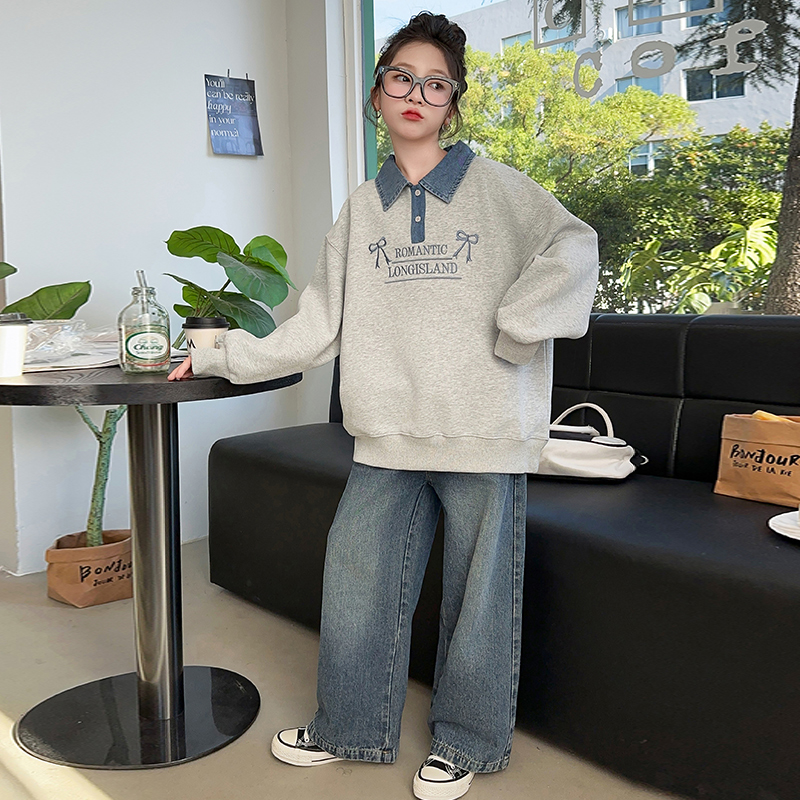 儿童女童卫衣加绒一体2025新款洋气中大童韩版秋冬带领无帽春秋