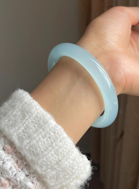 蓝水冰种海蓝宝玉镯晴水底天青冻镯子天空蓝岫翡翠玉手镯礼物