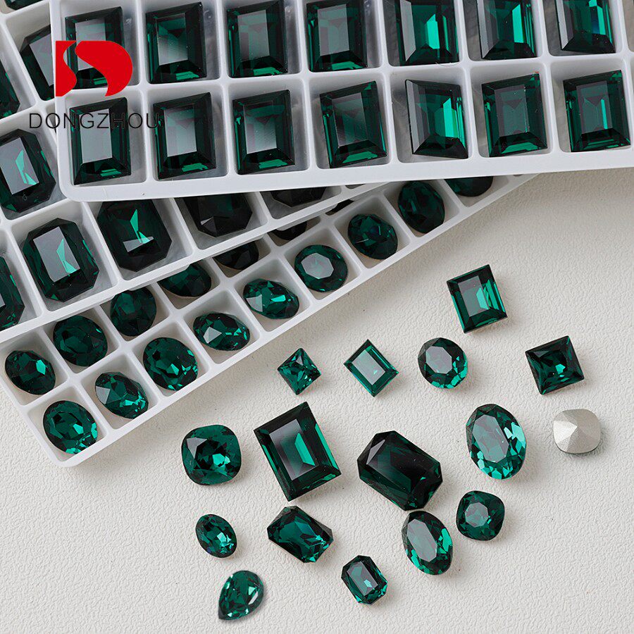 东洲水晶尖底祖母绿美甲钻长八角