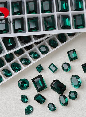 东洲水晶祖母绿K9美甲钻流行轻奢尖底冰糖肥方深绿色指甲饰品钻