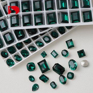 东洲水晶祖母绿K9美甲钻流行轻奢尖底冰糖肥方深绿色指甲饰品钻