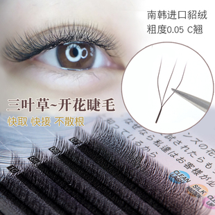 特价 美睫店超软自然舒适三叶草嫁接假睫毛开花W毛不散根0.05C