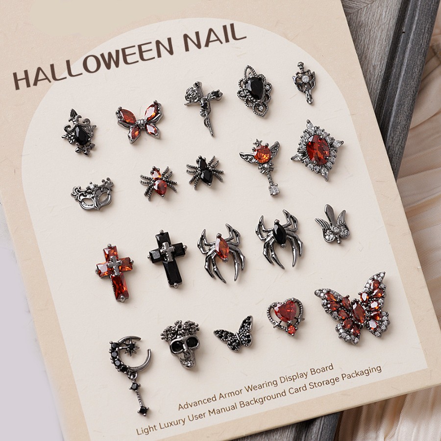 美甲复古暗黑金属十字架蜘蛛饰品