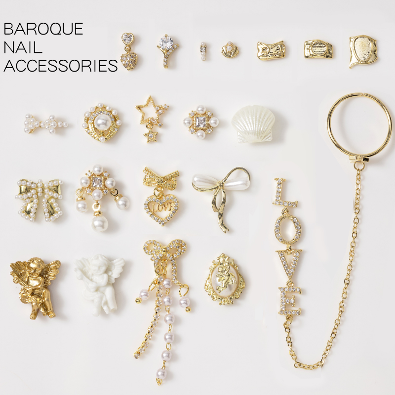 轻奢巴洛克蝴蝶结珍珠美甲锆石