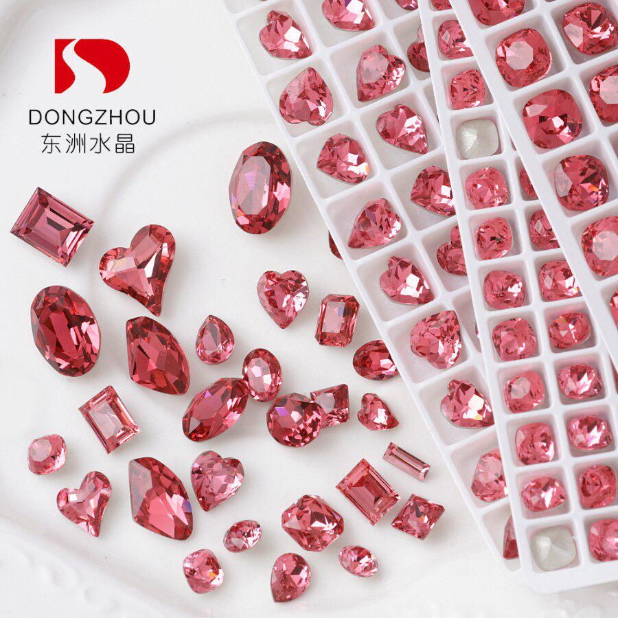 东洲水晶美甲K9钻超闪玫红色尖底