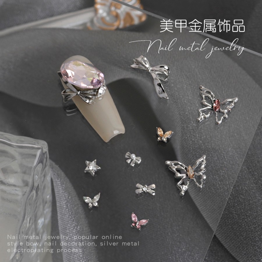 迷你蝴蝶结五角星银色美甲指甲钻