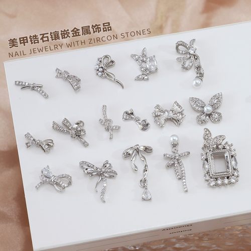 网红流行蝴蝶结美甲锆石金属饰品