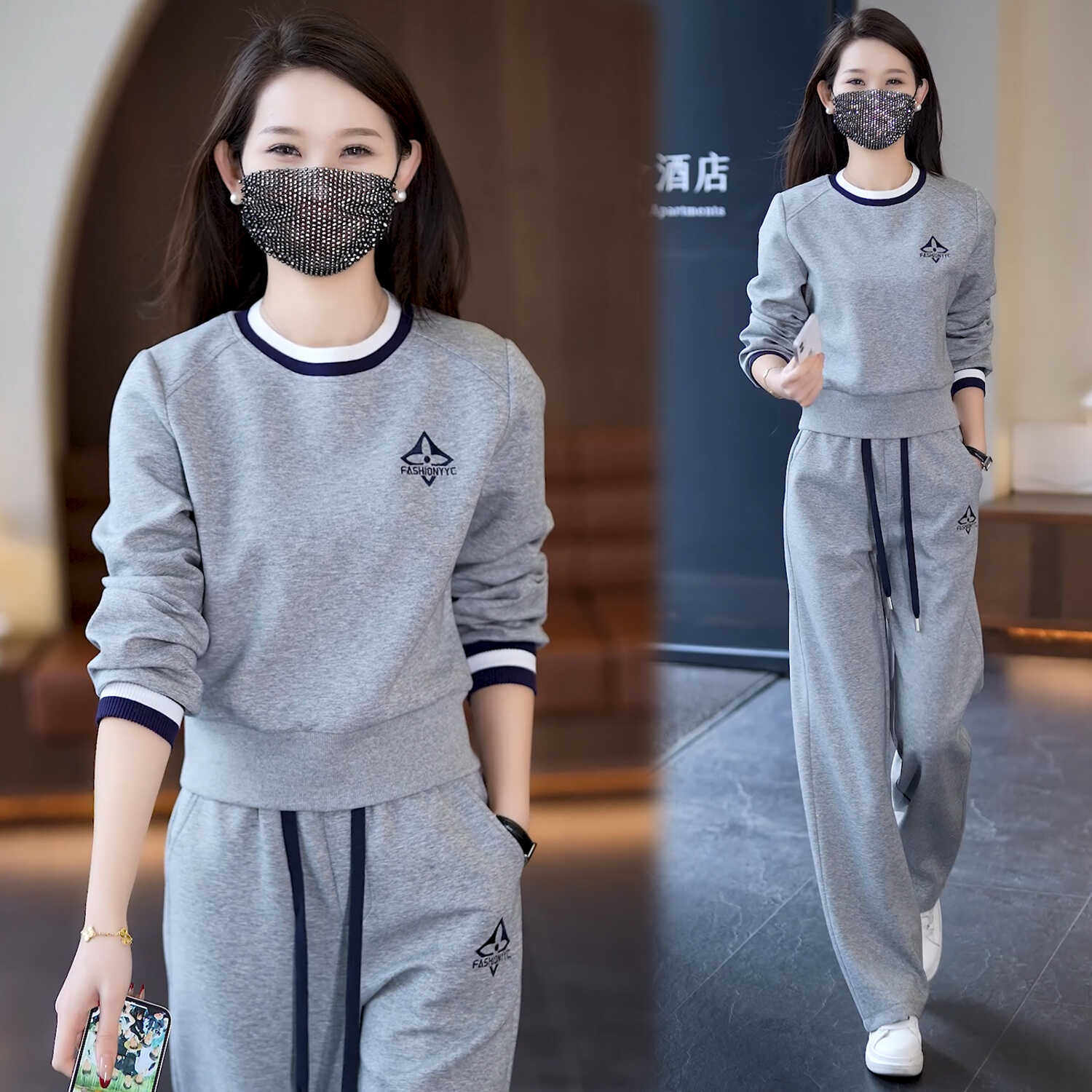 休闲运动套装女2026春秋新款时尚洋气减龄显瘦卫衣阔腿裤两件套潮