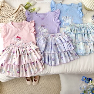 库洛米T恤上衣背心女套装酷乐米夏季套装短袖裙子可爱高颜值服饰