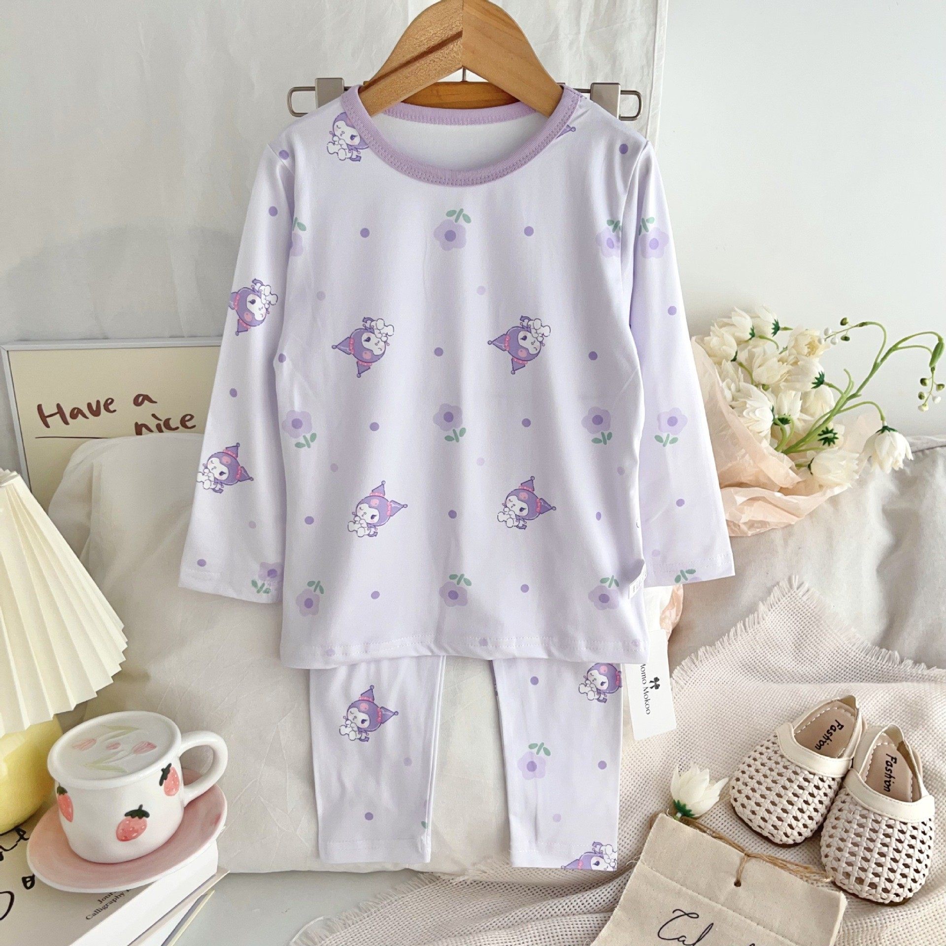 库洛米秋冬睡衣儿童女孩kuromi家居服套装卡通薄款骷髅米长袖宝宝