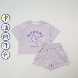 库洛米童装两件套字母套装纯棉卡通骷髅米短袖短裤夏季a类夏装女