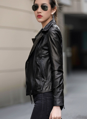 海宁真皮皮衣女短款修身机车绵羊皮高档柔软休闲百搭经典P31281