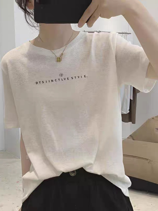 夏季新款雪花棉女式短袖t恤白色轻薄宽松修身休闲百搭上衣工作服