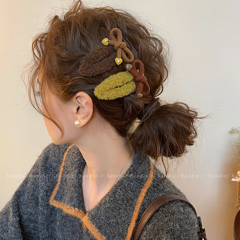 追着要链接~蝴蝶结爱心毛绒发夹