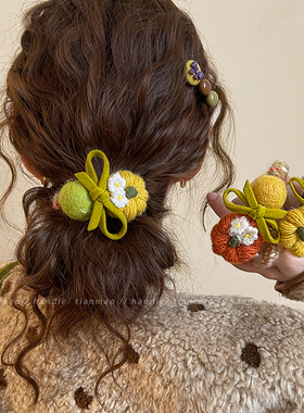 超好看南瓜毛球小肠发圈女秋冬高级感头花头绳丸子头发绳皮筋发饰