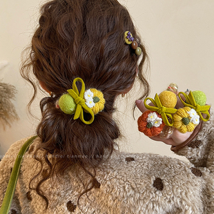 超好看南瓜毛球小肠发圈女秋冬高级感头花头绳丸子头发绳皮筋发饰