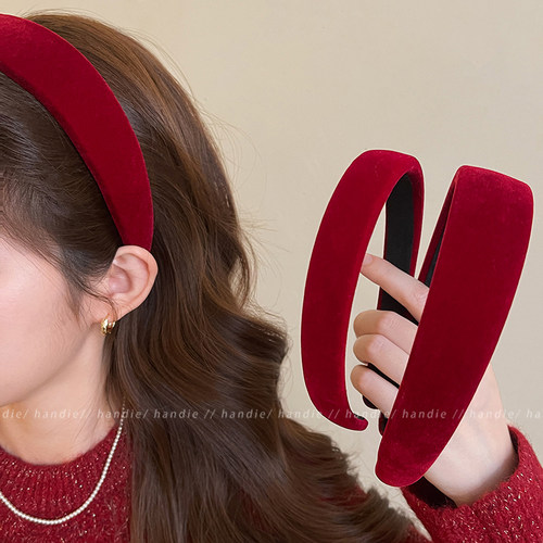圣诞红丝绒发箍女2025新款高端洗脸压发头箍韩系日常外戴发卡头饰