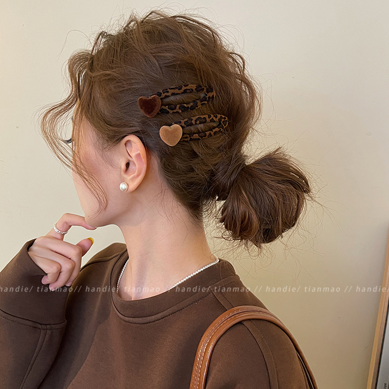 甜酷植绒豹纹爱心bb发夹