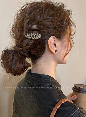 复古豹纹发夹女2925新款高级感侧边刘海夹发卡前额碎发一字夹发卡