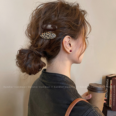 复古豹纹发夹女2925新款高级感侧边刘海夹发卡前额碎发一字夹发卡