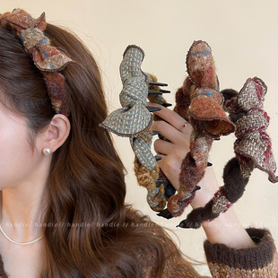 韩系毛呢蝴蝶结发箍女高级感复古高颅顶齿梳头箍洗脸洋气公主头饰