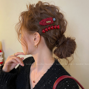 新年红~气质爱心发夹女前额侧边夹刘海夹子头饰2025新款高端发卡