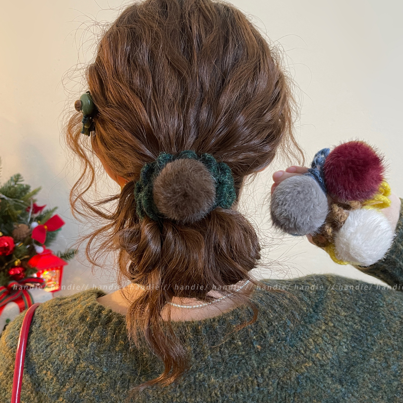 毛绒球球电话线发圈女高级感秋冬发绳洋气时尚百搭扎头发头绳发饰