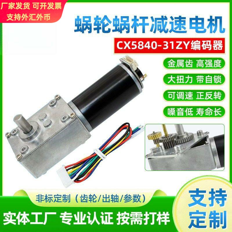微型直流减速电机12V24V蜗轮蜗杆大扭力5840编码器调速马达