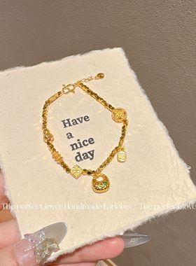 金店同款沙金锤纹金坨葫芦手链女碎金几两手串高级感送女友礼物