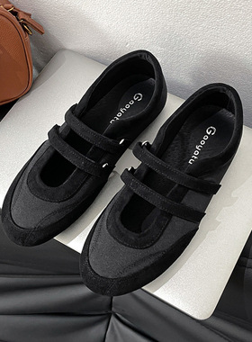 za魔术贴休闲运动鞋女2025新春款复古芭蕾舞鞋玛丽珍红色平底单鞋