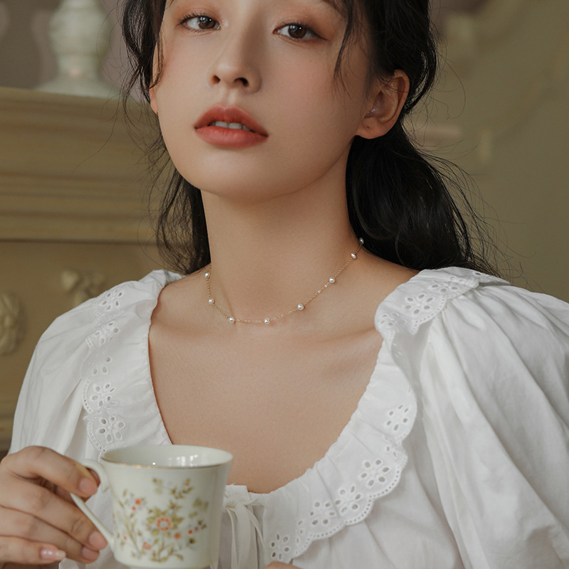 满天星气质轻奢珍珠项链女韩版新款潮长款锁骨链春夏时尚锁骨链