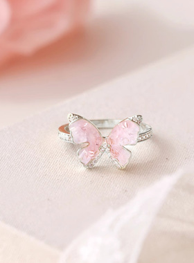 粉晶石蝴蝶戒指蓝色项链蓝晶石气质高级项链女夏天锁骨链手链颈链