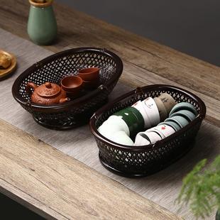竹制品手工竹编水果篮干果盘创意家居零食盘复古茶几收纳筐茶点盘