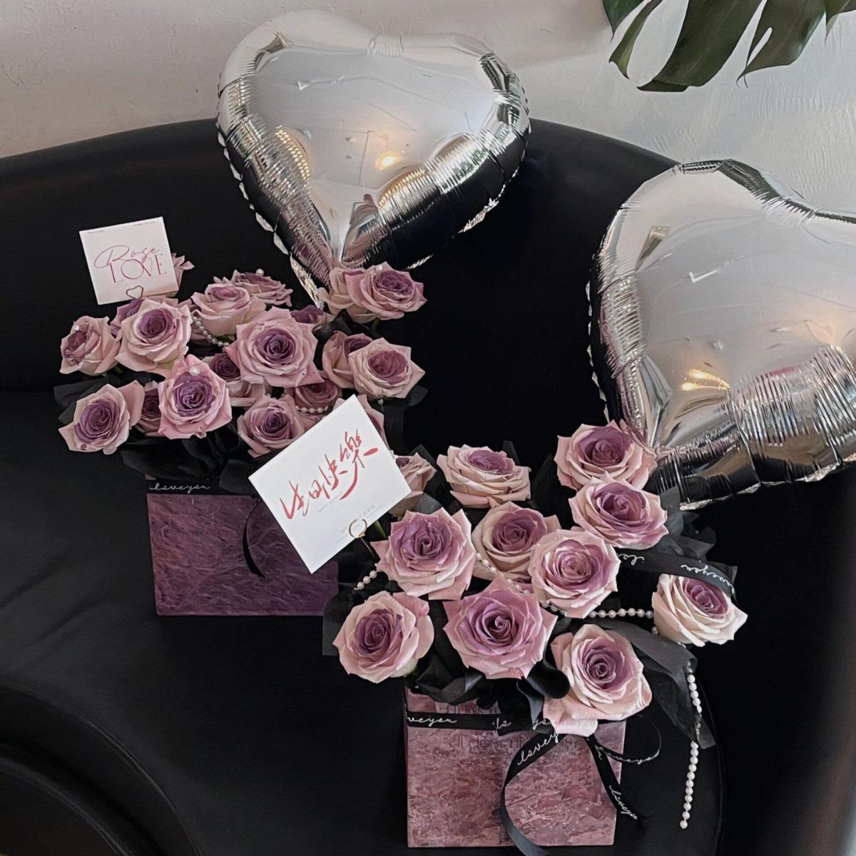 花束包装盒大理石梅紫酱礼盒鲜花插花盒方形圆形抱抱桶情人节花盒定制